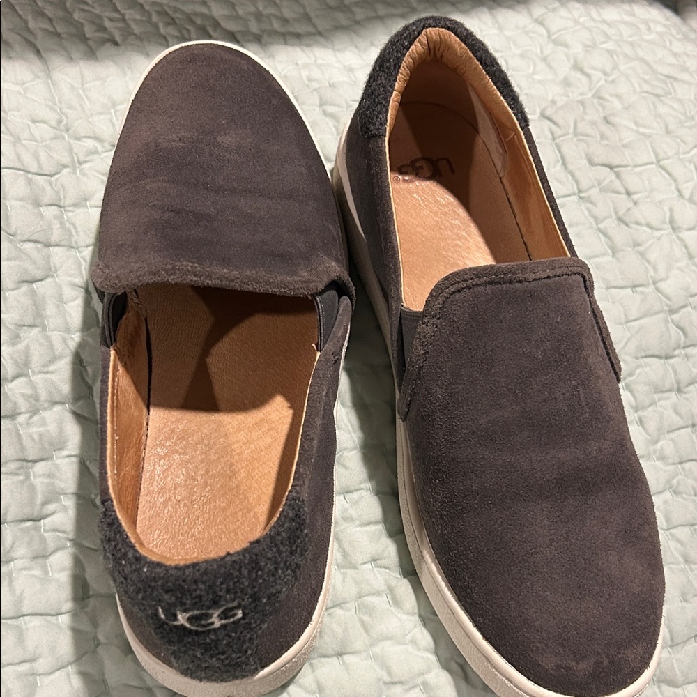 UGG Slide on shoes, charcoal grey suede sz 7.5